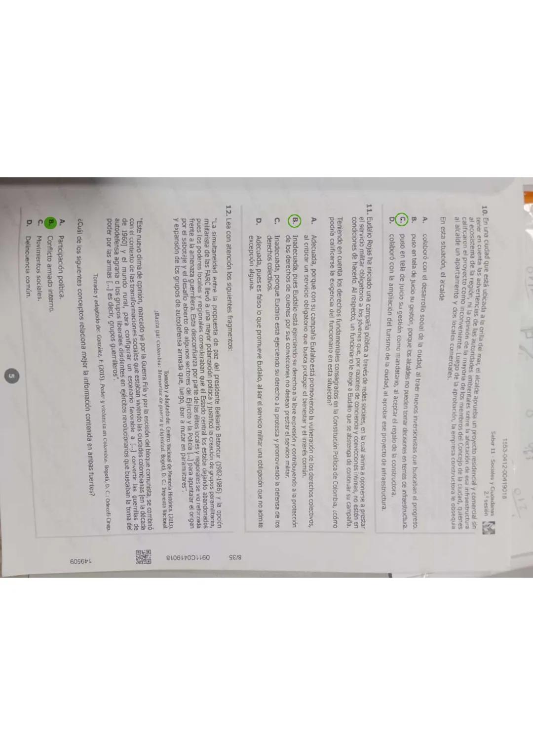 17/35
1553-1012-00418448
Saber 11 - Sociales y Ciudadanas
81. Después de que se decreta un alza en los impuestos en una zona rural, la cual,