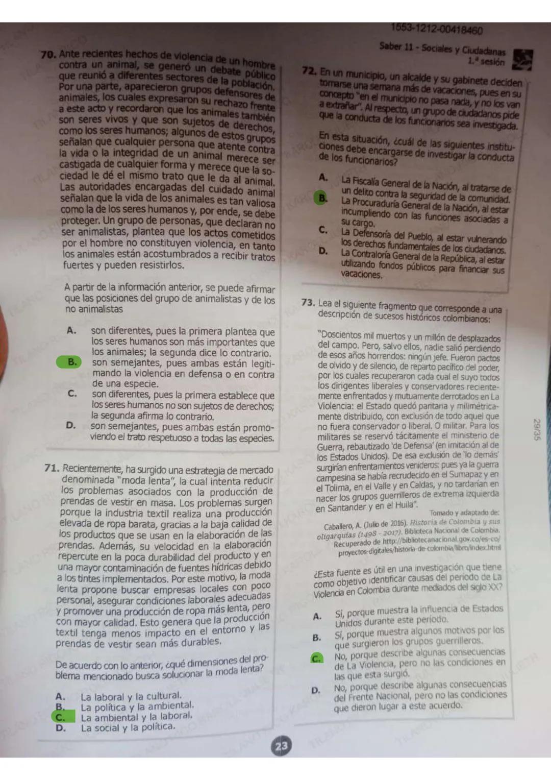 17/35
1553-1012-00418448
Saber 11 - Sociales y Ciudadanas
81. Después de que se decreta un alza en los impuestos en una zona rural, la cual,