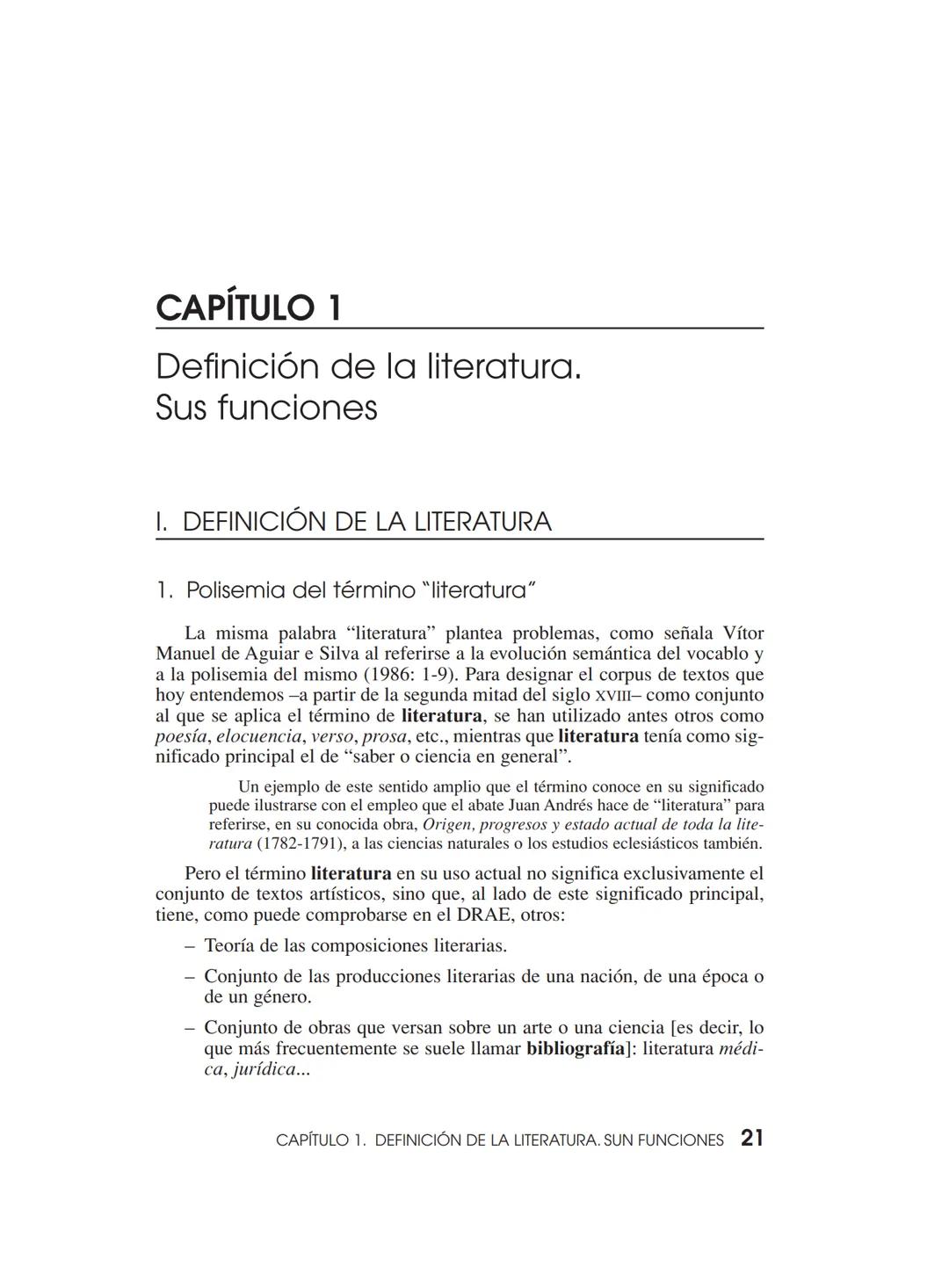 CAPÍTULO 1
Definición de la literatura.
Sus funciones
1. DEFINICIÓN DE LA LITERATURA
1. Polisemia del término "literatura"
La misma palabra