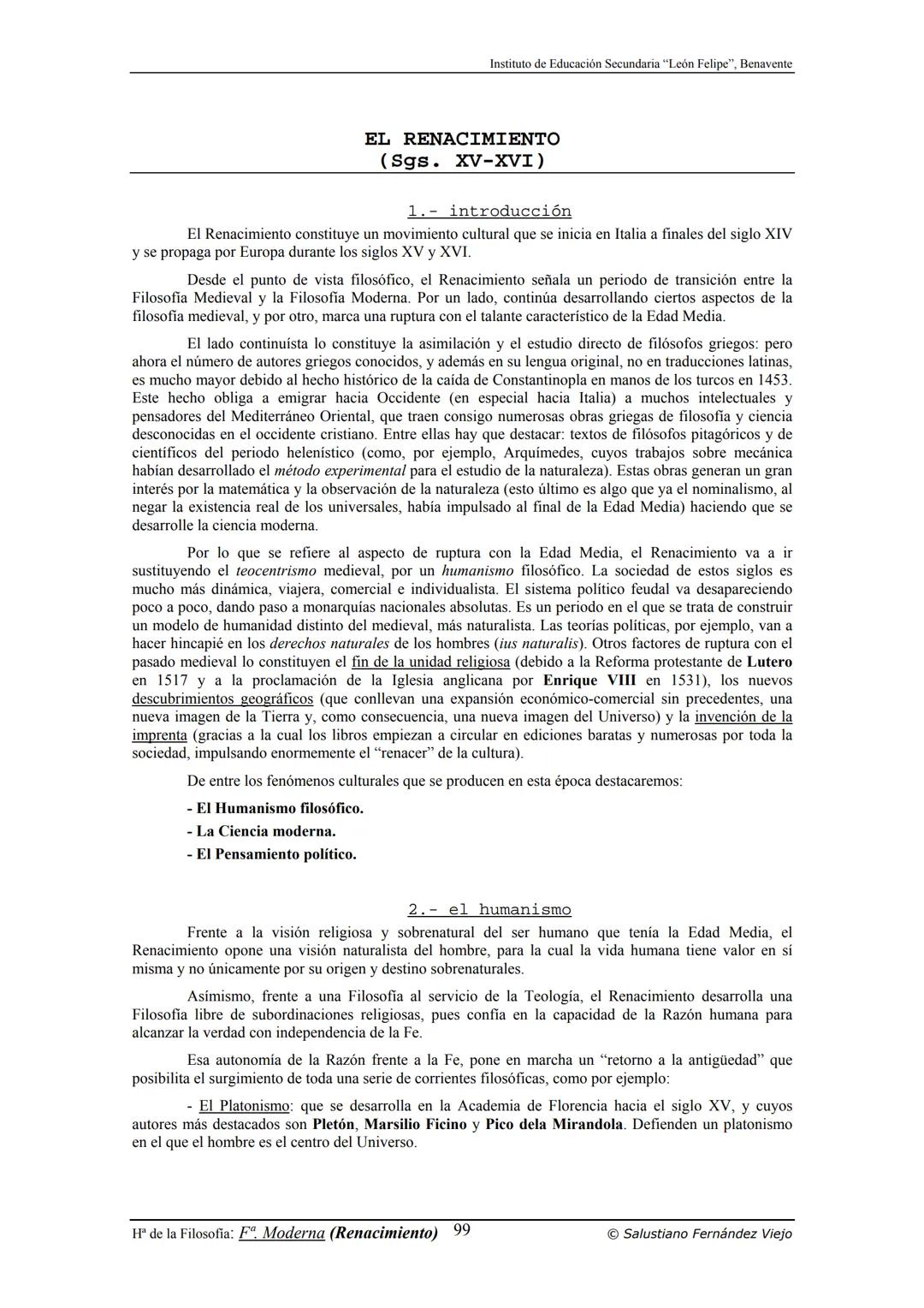 HISTORIA
DE LA
FILOSOFÍA
por Salustiano Fernández Viejo
► INSTITUTO DE EDUCACIÓN SECUNDARIA "LEÓN FELIPE"
DE BENAVENTE
◆ DEPARTAMENTO DE FIL