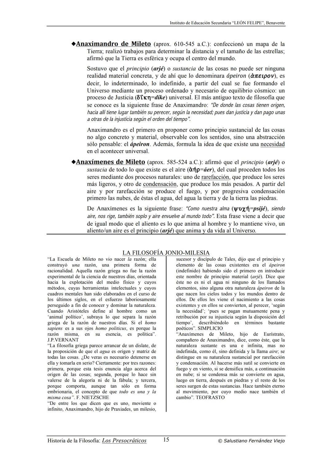 HISTORIA
DE LA
FILOSOFÍA
por Salustiano Fernández Viejo
► INSTITUTO DE EDUCACIÓN SECUNDARIA "LEÓN FELIPE"
DE BENAVENTE
◆ DEPARTAMENTO DE FIL