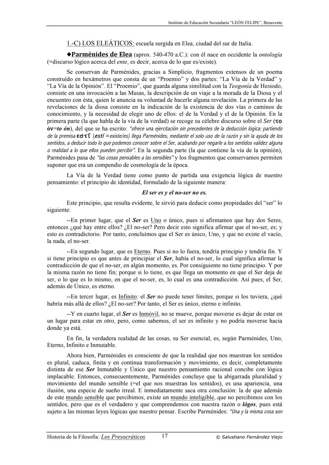 HISTORIA
DE LA
FILOSOFÍA
por Salustiano Fernández Viejo
► INSTITUTO DE EDUCACIÓN SECUNDARIA "LEÓN FELIPE"
DE BENAVENTE
◆ DEPARTAMENTO DE FIL