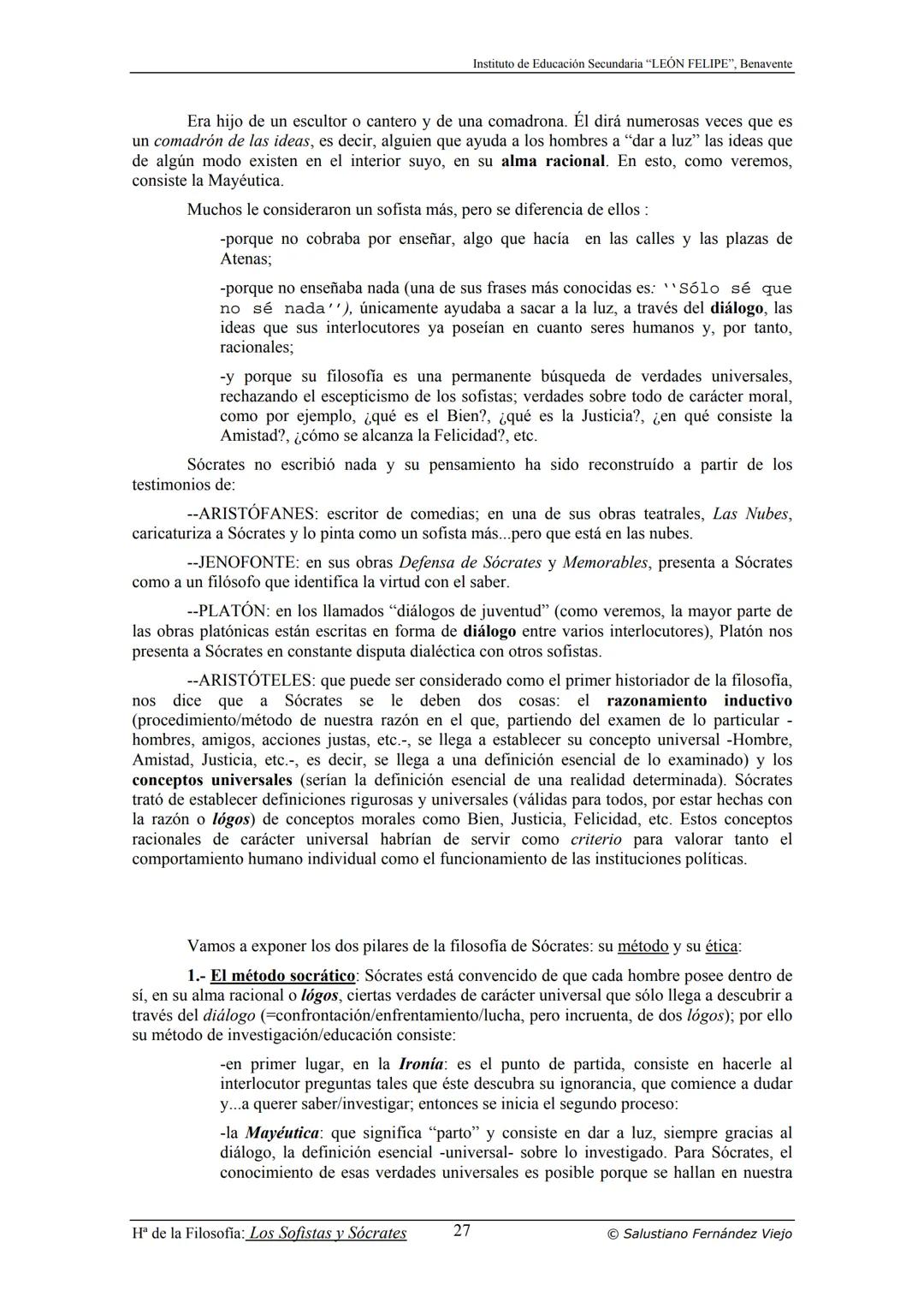HISTORIA
DE LA
FILOSOFÍA
por Salustiano Fernández Viejo
► INSTITUTO DE EDUCACIÓN SECUNDARIA "LEÓN FELIPE"
DE BENAVENTE
◆ DEPARTAMENTO DE FIL