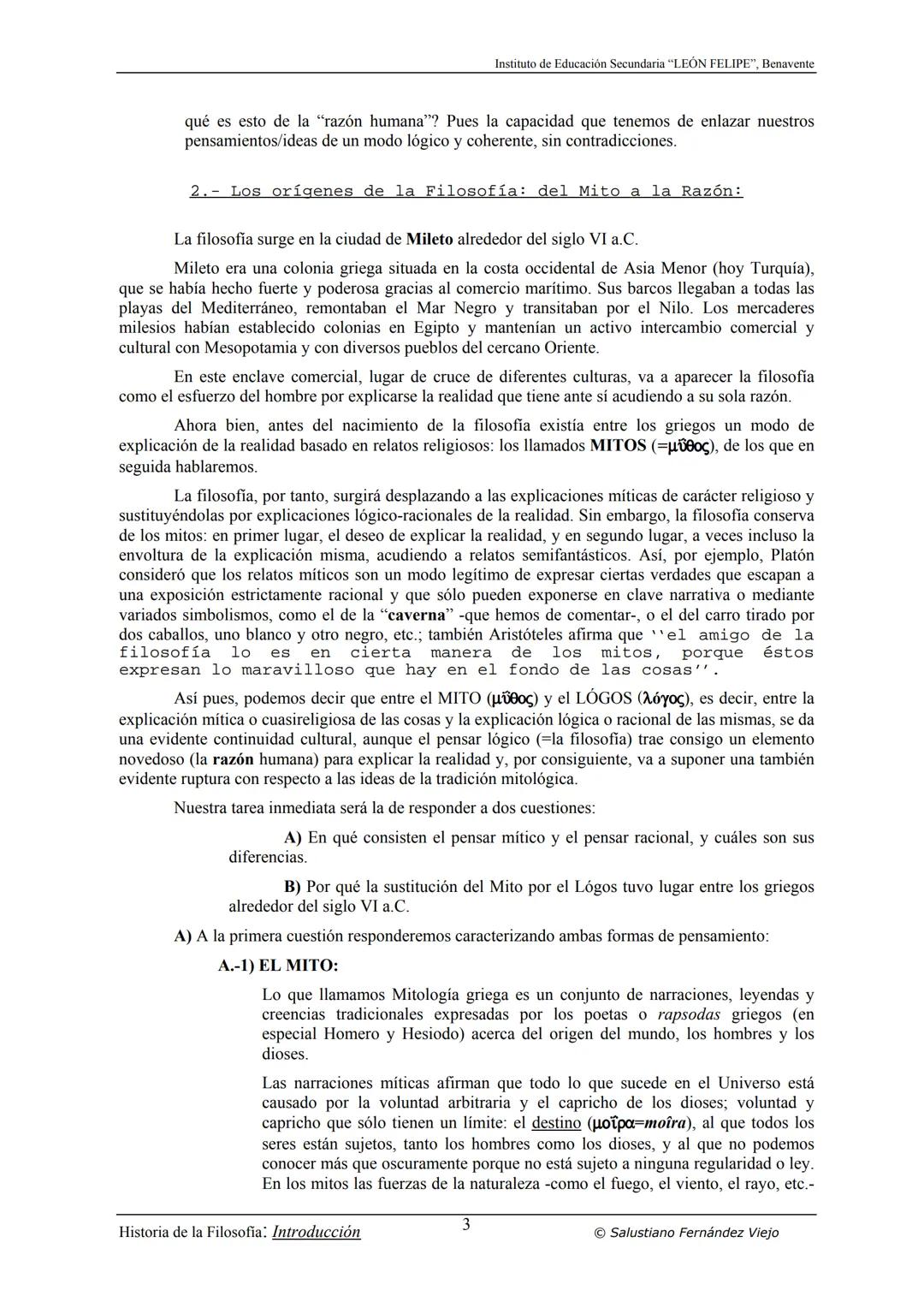 HISTORIA
DE LA
FILOSOFÍA
por Salustiano Fernández Viejo
► INSTITUTO DE EDUCACIÓN SECUNDARIA "LEÓN FELIPE"
DE BENAVENTE
◆ DEPARTAMENTO DE FIL
