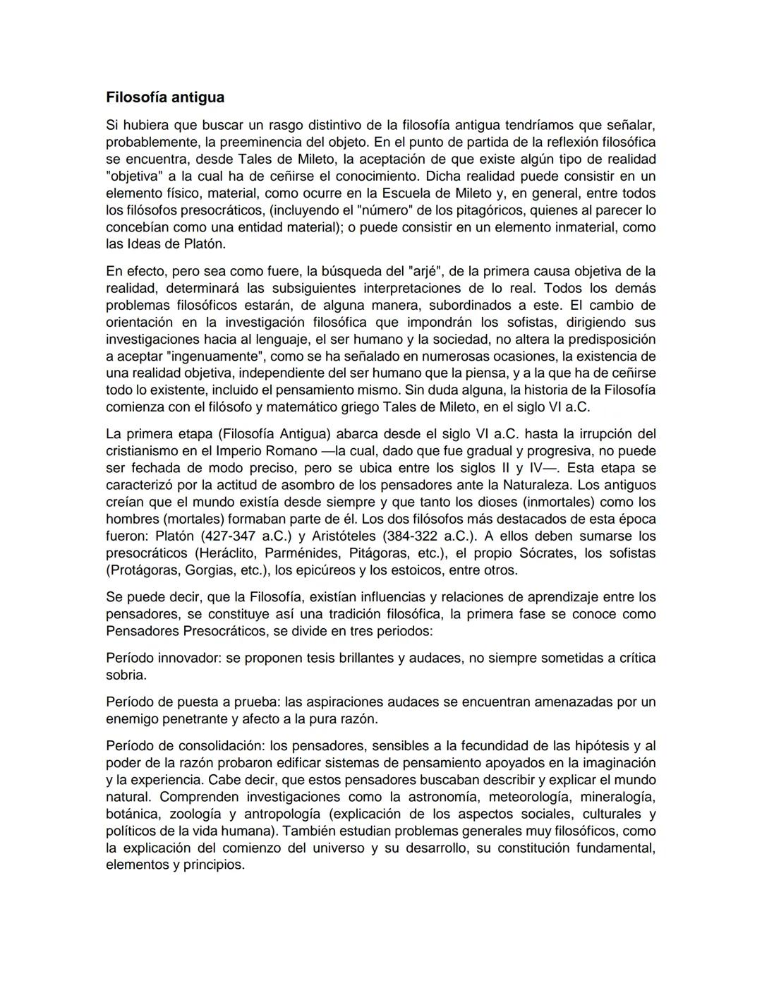 RESUMEN DE LA HISTORIA DE LA FILOSOFIA