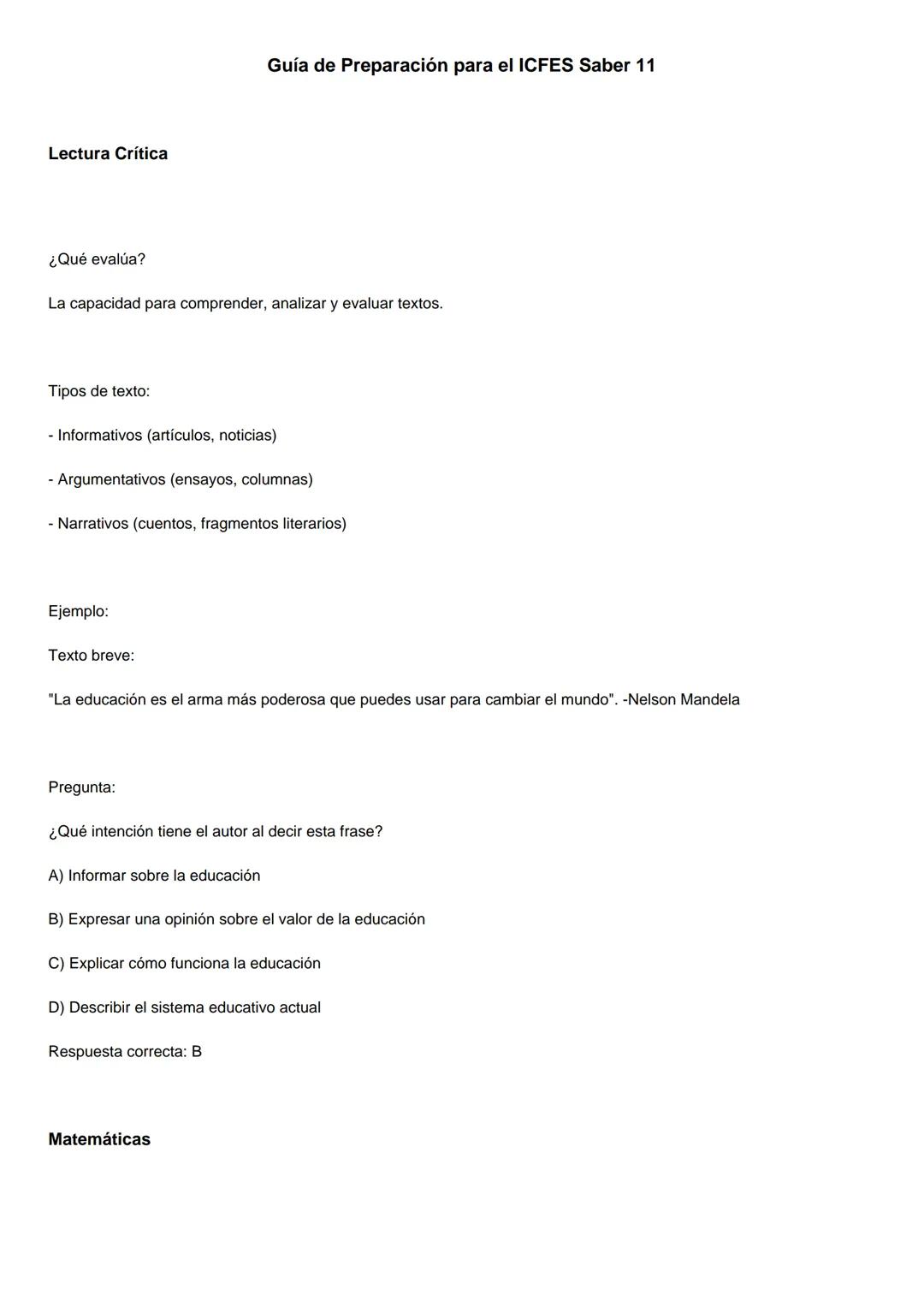 Lectura Crítica
Guía de Preparación para el ICFES Saber 11
¿Qué evalúa?
La capacidad para comprender, analizar y evaluar textos.
Tipos de te