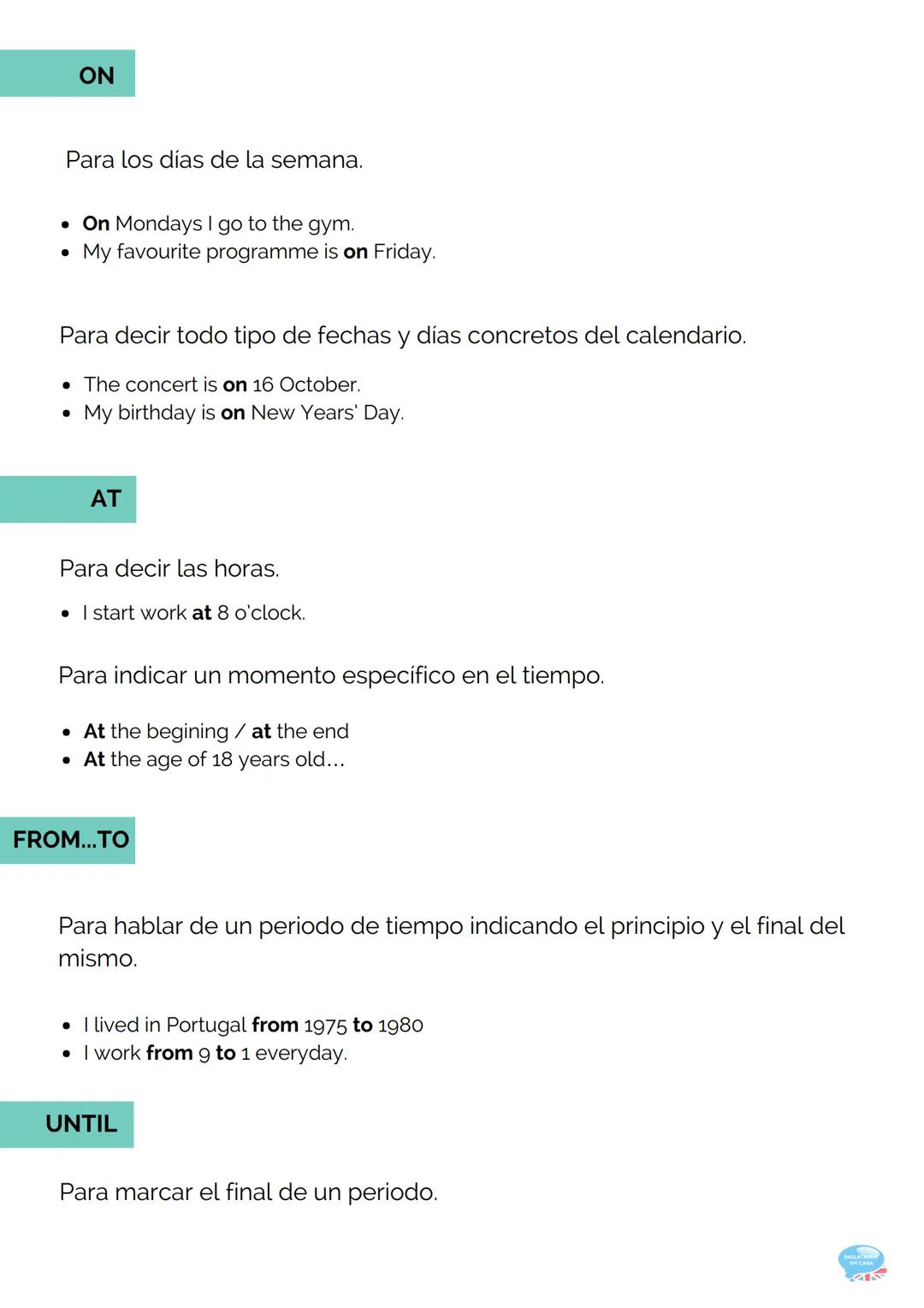 12.PREPOSITIONS
(PREPOSICIONES)
GRAMÁTICA INGLESA PARTE 12
12.1. Uso
A la hora de estudiar las preposiciones en inglés, el estudiante debe t