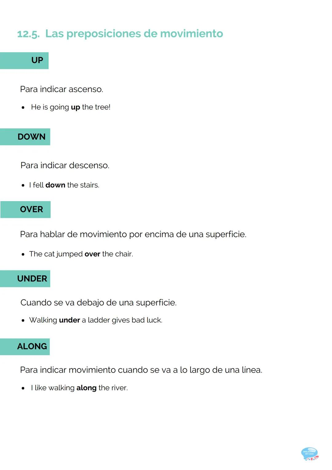 12.PREPOSITIONS
(PREPOSICIONES)
GRAMÁTICA INGLESA PARTE 12
12.1. Uso
A la hora de estudiar las preposiciones en inglés, el estudiante debe t