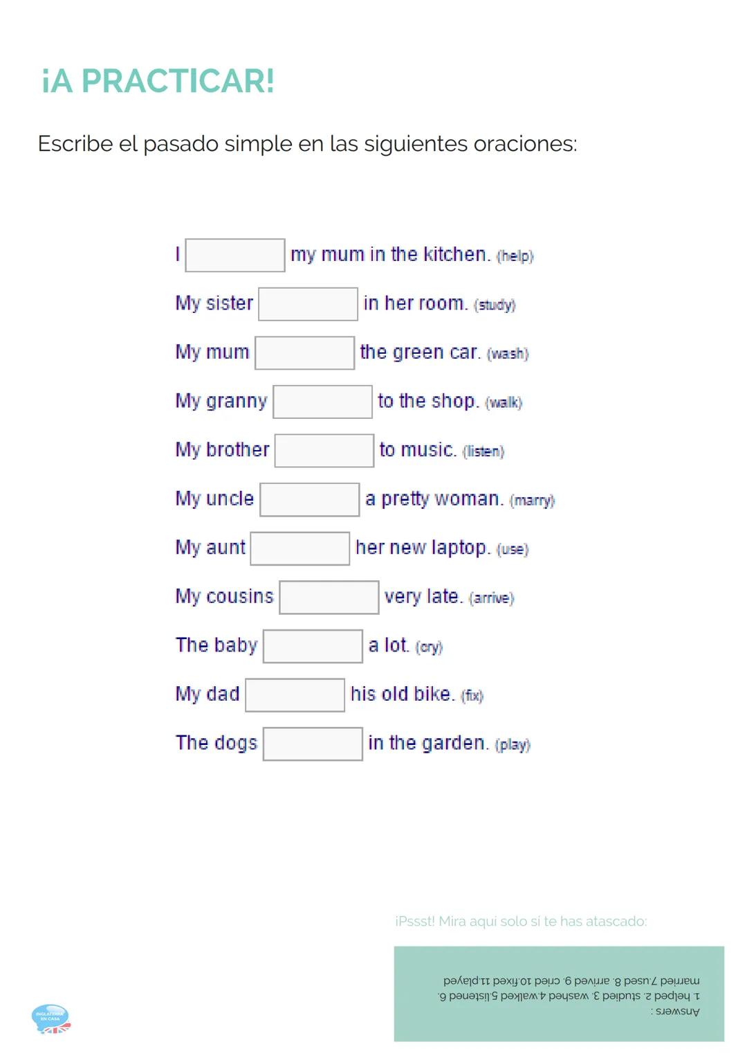 10.PAST SIMPLE
(PASADO SIMPLE)
GRAMÁTICA INGLESA PARTE 10
10.1. Forma
Existen dos tipos de verbos en inglés:
VERBOS IRREGULARES
Son aquellos