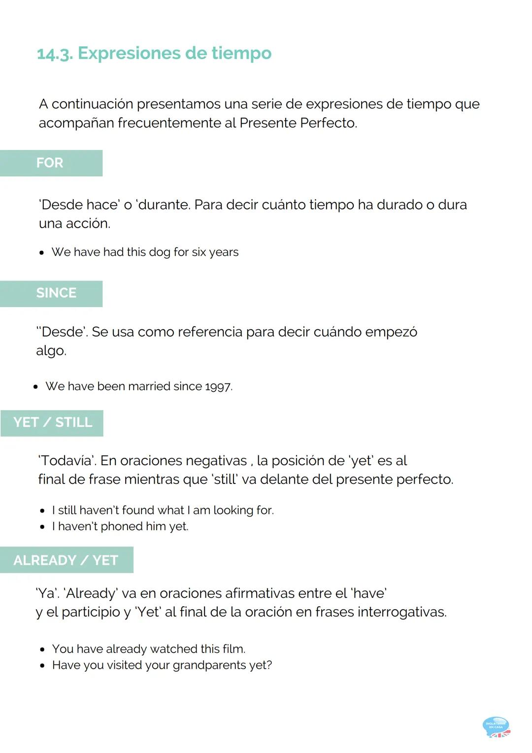 14.PRESENT PERFECT
(PRESENTE PERFECTO)
GRAMÁTICA INGLESA PARTE 14
14.1. Forma
Para formar el presente perfecto es necesario conjugar el verb