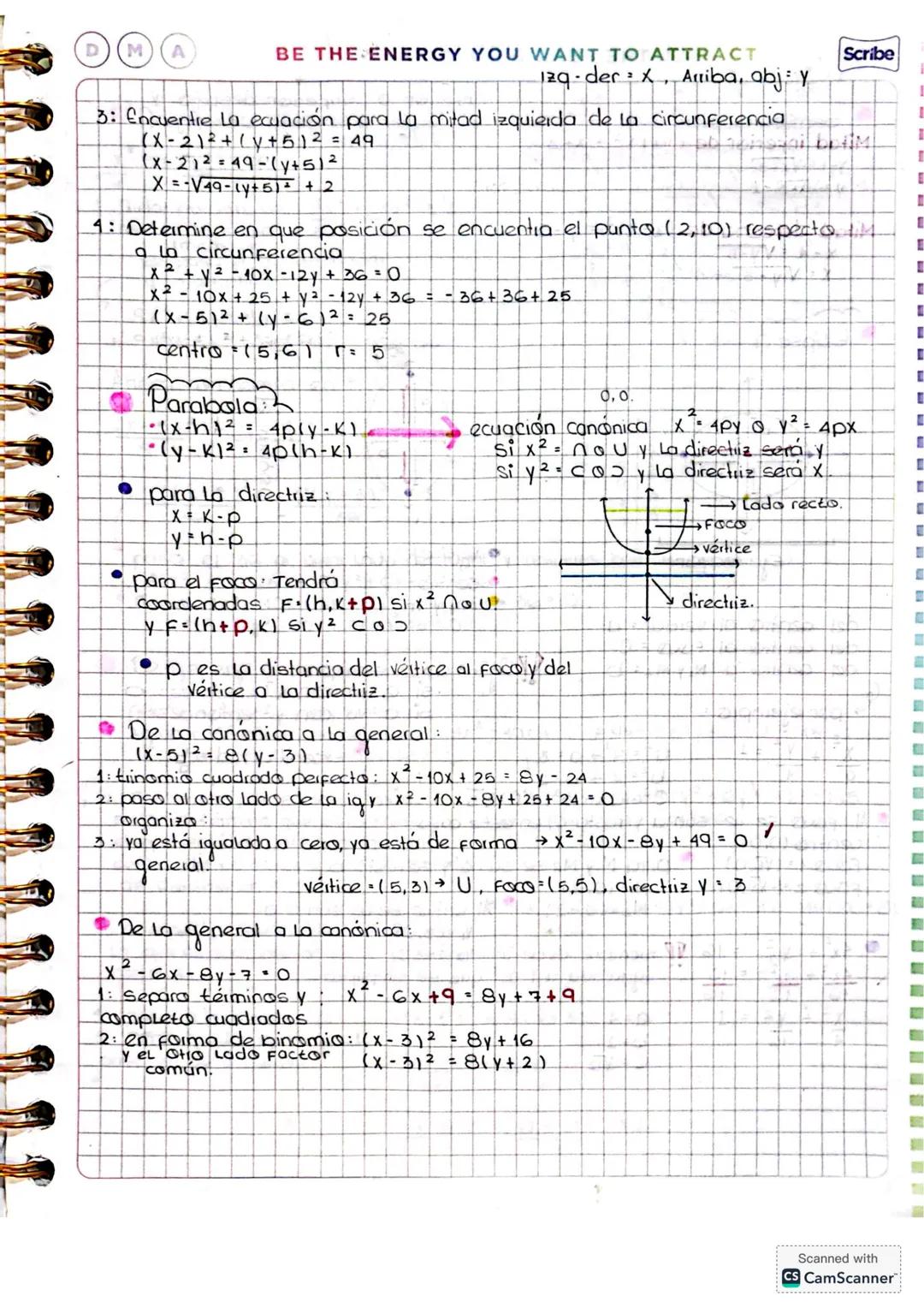 Scribe
FEEL THE FEAR & DO IT ANYWAYT
U → abre arriba
U → abre abajo
D
M
A
Parabola Sección Cónica:
Conjunto de todas las puntos que equidist