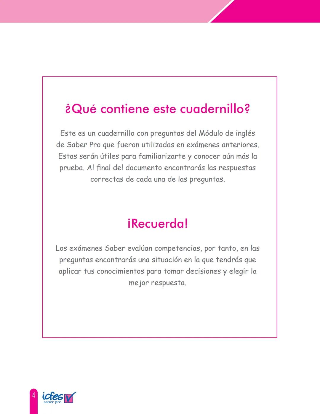 icfes ✓
saber pro
CUADERNILLO DE PREGUNTAS
Módulo de inglés
Saber Pro
GOBIERNO
DE COLOMBIA
MINEDUCACIÓN icfes
mejor saber Presidente de la R