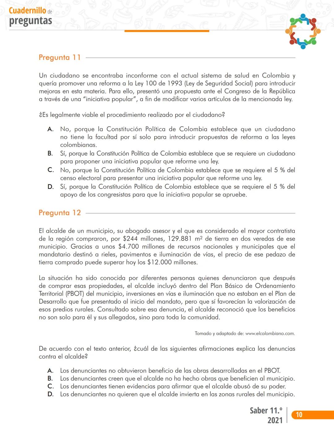 Pruebas Saber 11°
Prueba
Sociales y Ciudadanas
Cuadernillo de preguntas
Saber 11.°
Icfes ```
Presidente de la República
Iván Duque Márque