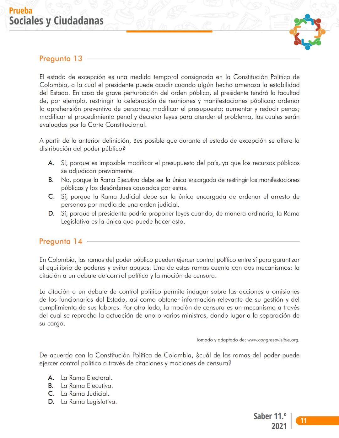 Pruebas Saber 11°
Prueba
Sociales y Ciudadanas
Cuadernillo de preguntas
Saber 11.°
Icfes ```
Presidente de la República
Iván Duque Márque