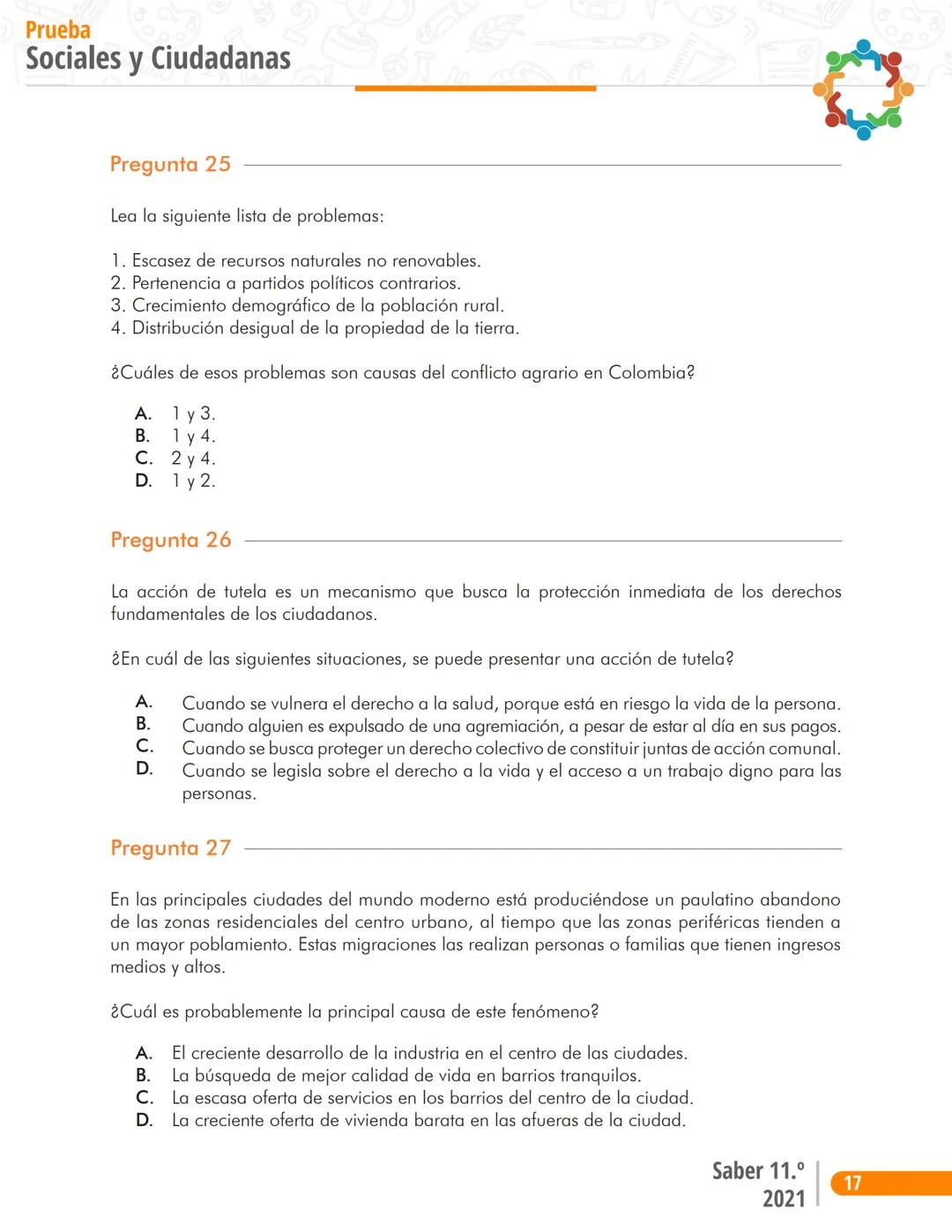 Pruebas Saber 11°
Prueba
Sociales y Ciudadanas
Cuadernillo de preguntas
Saber 11.°
Icfes ```
Presidente de la República
Iván Duque Márque