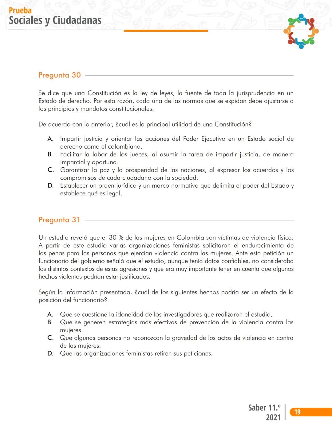 Pruebas Saber 11°
Prueba
Sociales y Ciudadanas
Cuadernillo de preguntas
Saber 11.°
Icfes ```
Presidente de la República
Iván Duque Márque