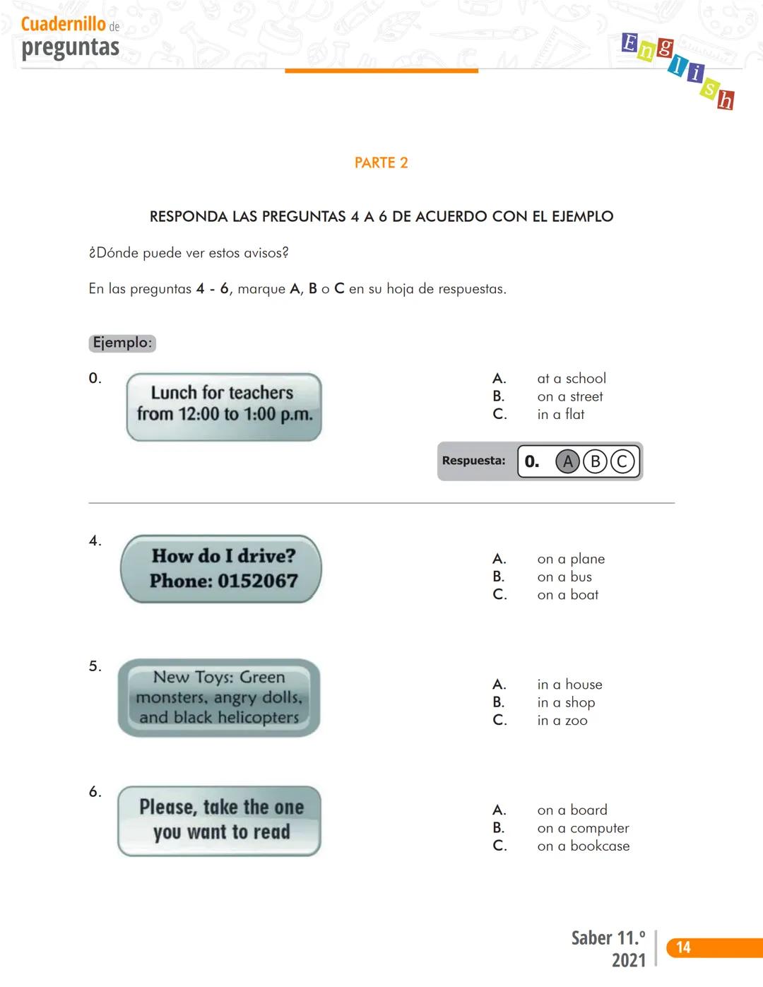 Pruebas Saber 11°
En
g
l
i
s
h
Prueba Inglés
Cuadernillo de preguntas
Saber 11.°
Icfes --- OCR Start ---
نسيسكا
نسيسكا
Presidente de la