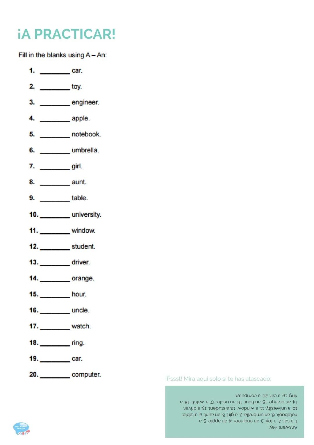 3.ARTICLES
(ARTÍCULOS)
GRAMÁTICA INGLESA PARTE 3
3.1. Undetermined articles (Artículos indeterminados)
El artículo indeterminado sólo tiene