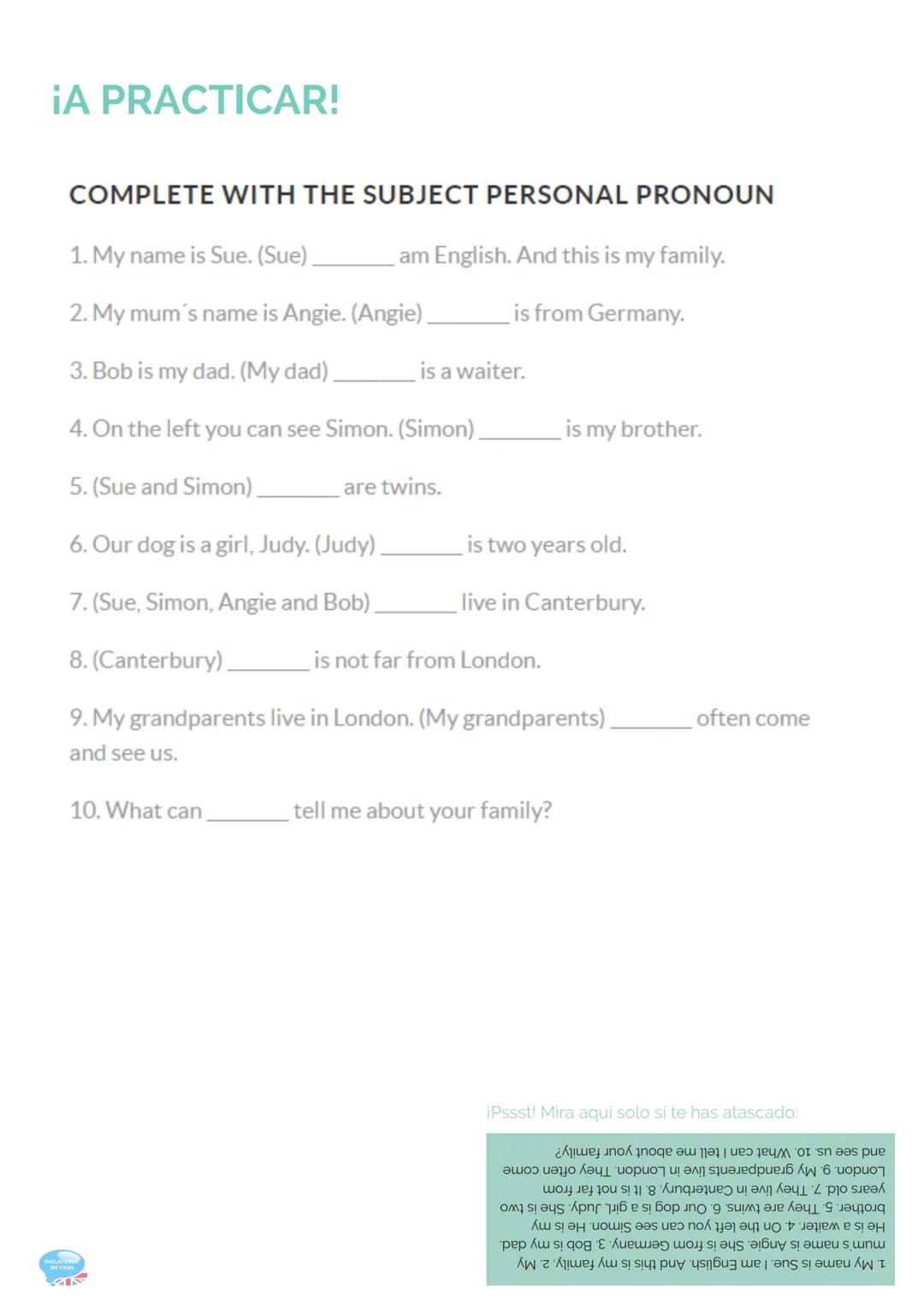 2.PRONOUNS
(PRONOMBRES)
GRAMÁTICA INGLESA PARTE 2
2.1. Personal pronouns (Pronombres personales)
Los pronombres personales se refieren a per