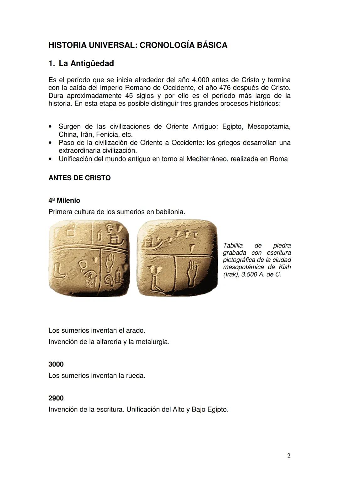 HISTORIA UNIVERSAL: CRONOLOG
ÍA BÁSICA
ÍNDICE
1. La Antigüedad
- Antes de Cristo
- Después de Cristo
2. La Edad Media
- Alta Edad Media
- Ba