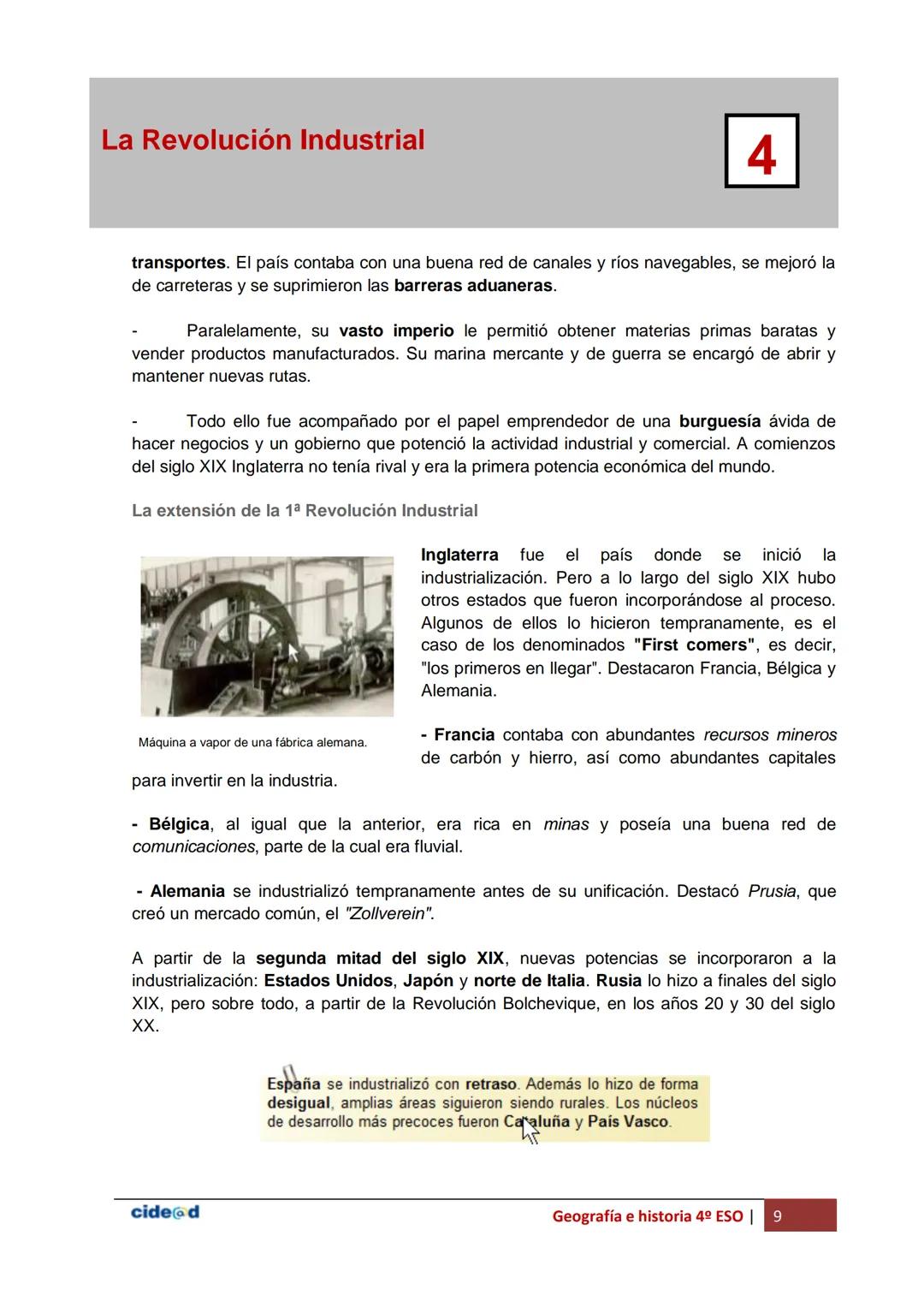 La Revolución Industrial
Antes de empezar
4
Objetivos
En esta quincena aprenderás a:
- Conocer el significado de "Revolución Industrial".
-