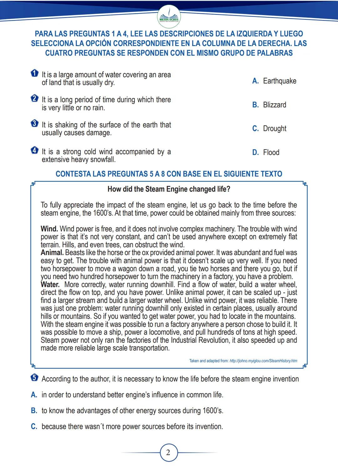 # DESCARGAS
GRADUADAS
Inglés
GRADO
11
MILTON OCHOA
asesorias academicas PARA LAS PREGUNTAS 1 A 4, LEE LAS DESCRIPCIONES DE LA IZQUIERDA