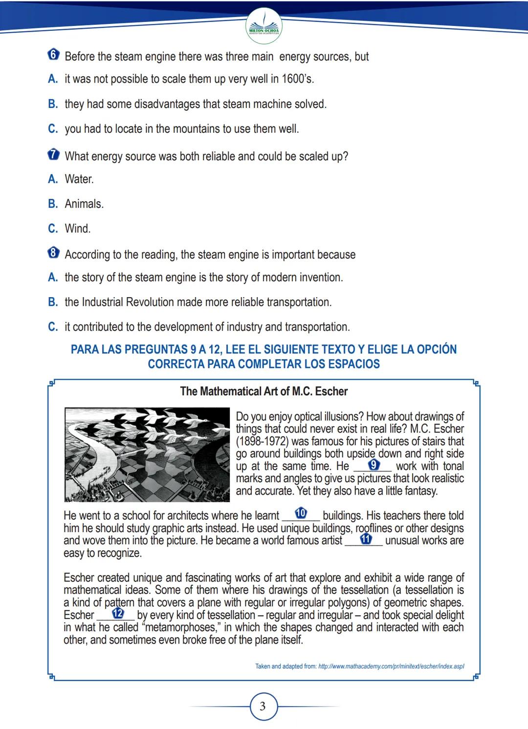 # DESCARGAS
GRADUADAS
Inglés
GRADO
11
MILTON OCHOA
asesorias academicas PARA LAS PREGUNTAS 1 A 4, LEE LAS DESCRIPCIONES DE LA IZQUIERDA
