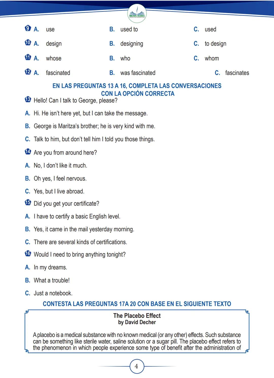 # DESCARGAS
GRADUADAS
Inglés
GRADO
11
MILTON OCHOA
asesorias academicas PARA LAS PREGUNTAS 1 A 4, LEE LAS DESCRIPCIONES DE LA IZQUIERDA