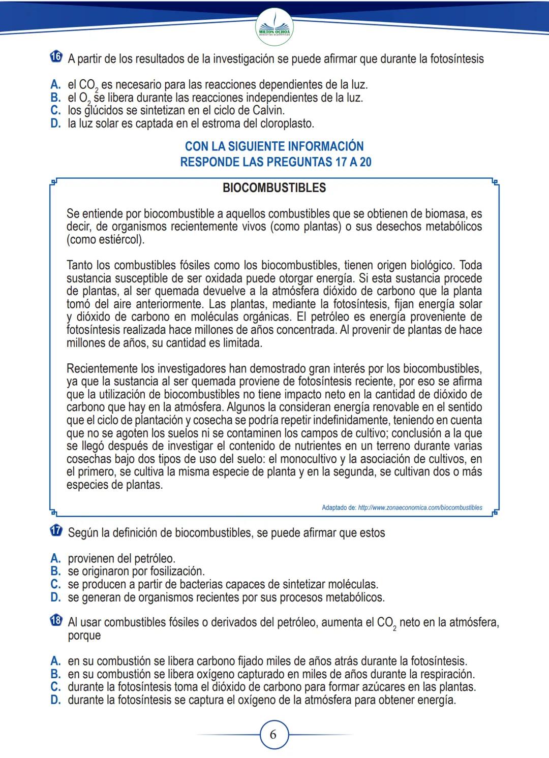 # DESCARGAS
GRADO
## GRATUITAS
11
## Biología
MILTON OCHOA
asesorias académicas CON LA SIGUIENTE INFORMACIÓN
RESPONDE LAS PREGUNTAS 1