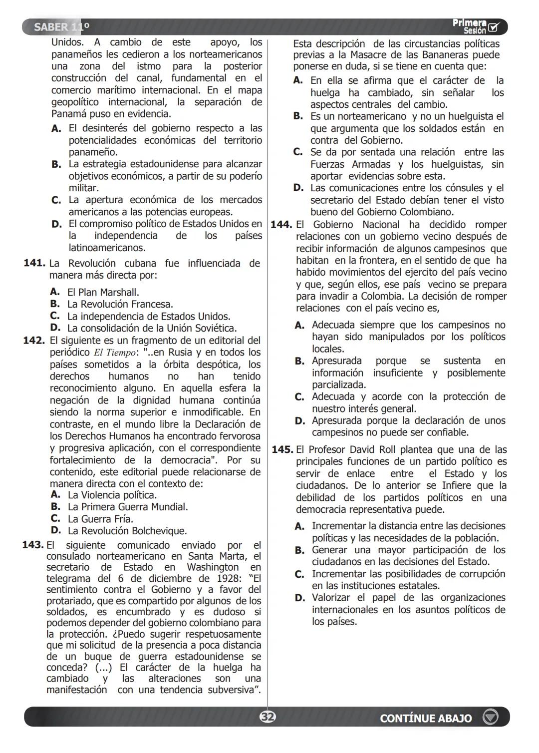 SABER 11° PRUEBA DE CIENCIAS SOCIALES Y COMPETENCIAS CIUDADANAS Primera
Sesión
124. A propósito de una serie de protestas estudiantes
ocurri