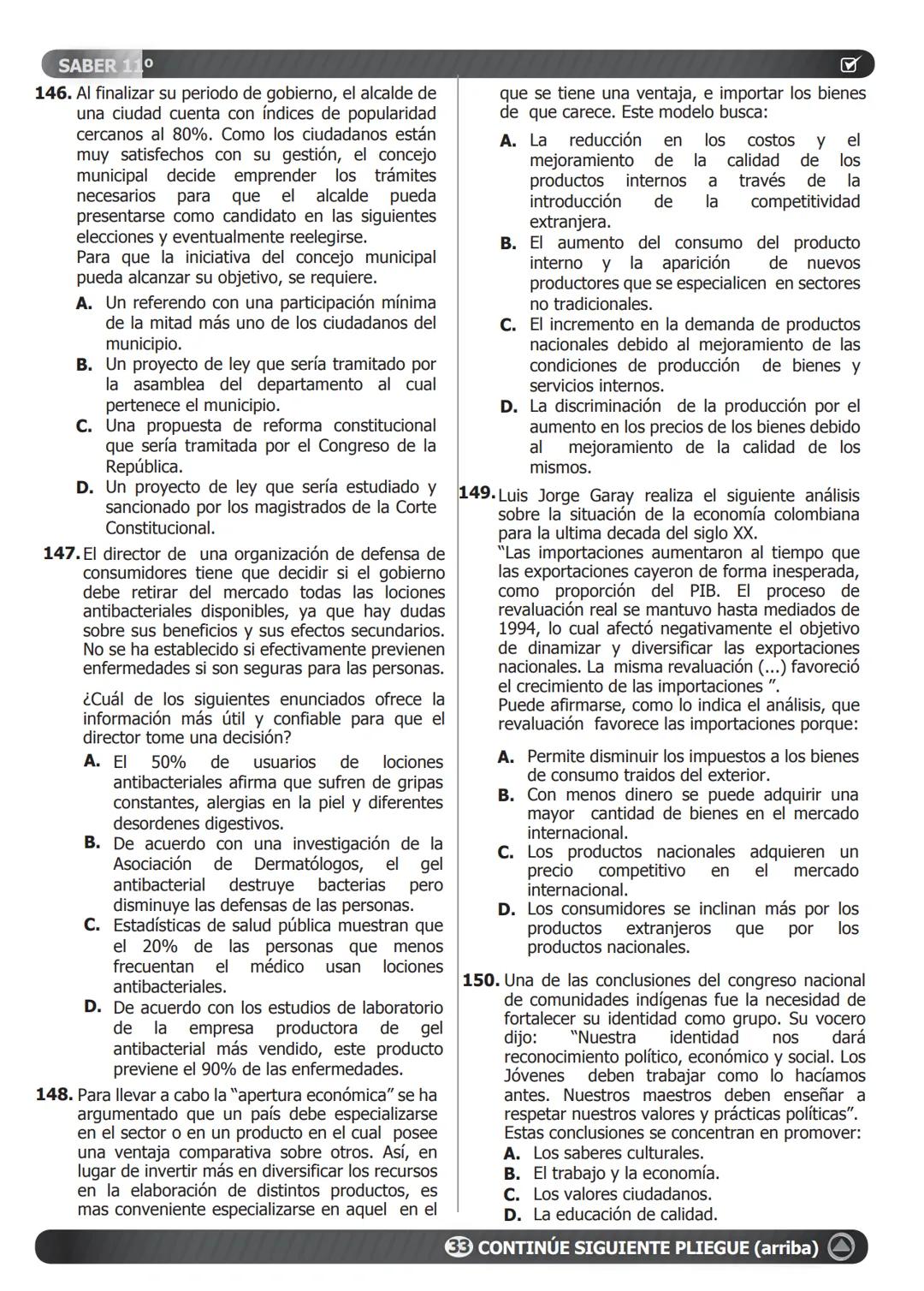 SABER 11° PRUEBA DE CIENCIAS SOCIALES Y COMPETENCIAS CIUDADANAS Primera
Sesión
124. A propósito de una serie de protestas estudiantes
ocurri