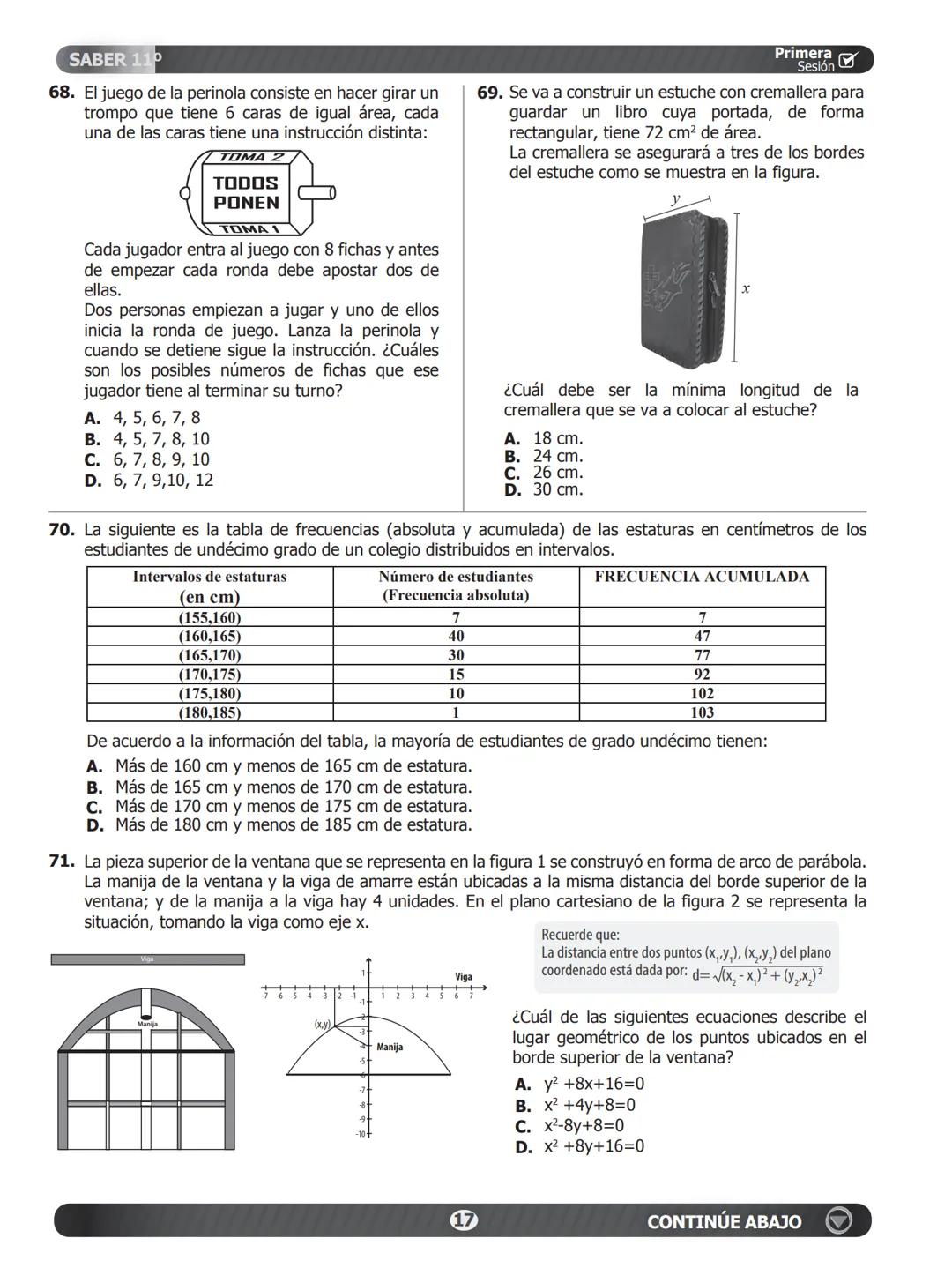 SIMULACRO
DE SEGUIMIENTO ACADÉMICO.
11-15-A
Primera
Sesión☑
En el siguiente cuadro encuentra las pruebas que conforman el examen,
el número