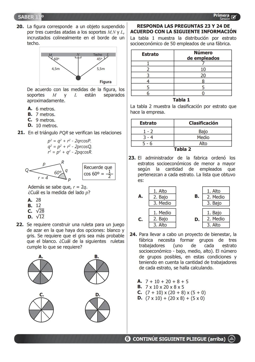 SIMULACRO
DE SEGUIMIENTO ACADÉMICO.
11-15-A
Primera
Sesión☑
En el siguiente cuadro encuentra las pruebas que conforman el examen,
el número