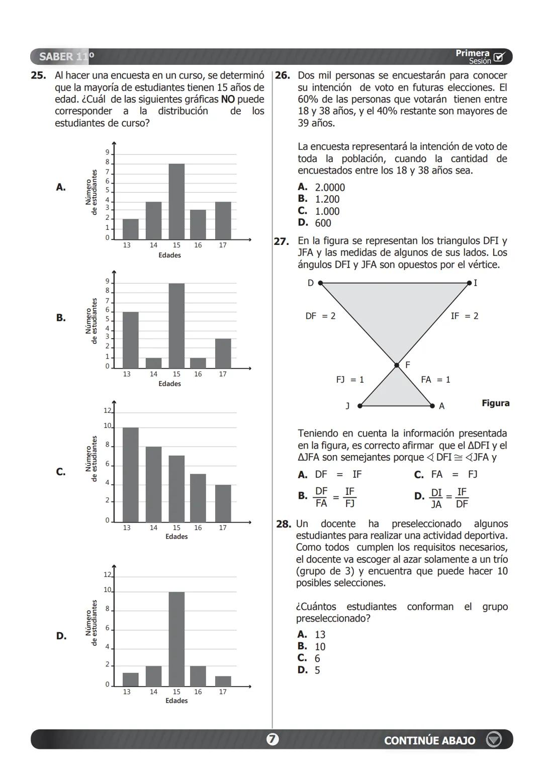 SIMULACRO
DE SEGUIMIENTO ACADÉMICO.
11-15-A
Primera
Sesión☑
En el siguiente cuadro encuentra las pruebas que conforman el examen,
el número