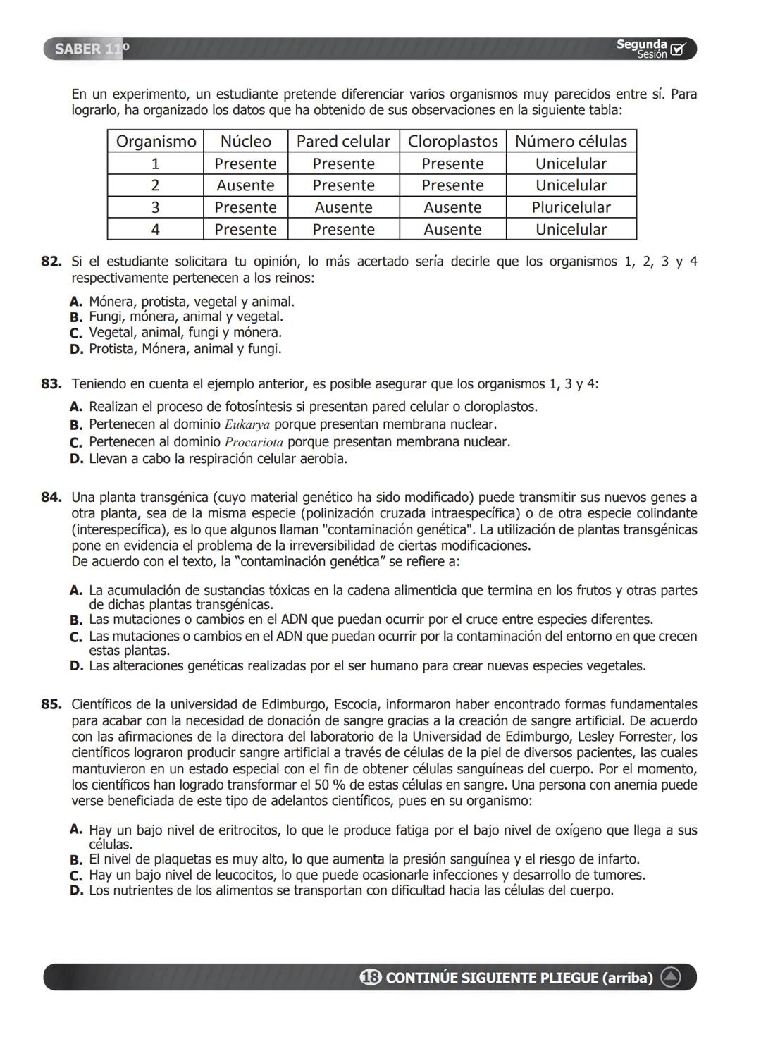 SABER 11°
PRUEBA DE CIENCIAS NATURALES
46. Un estudiante plantea la hipótesis de que el
cimiento de una planta que normalmente vive
en tempe