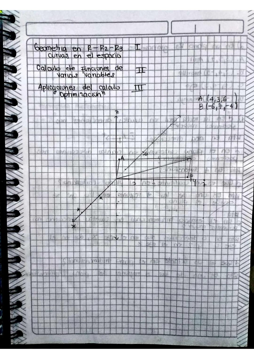 Geometria en R-B2-23
Curvas en el espacio
Calculo de funciones de
varias variables
Aplicaciones del calalo
Optimizacion
A (4,3,6
B(-6,7,-4)