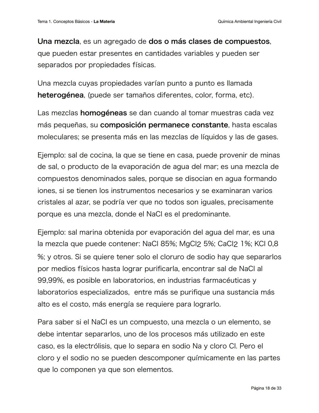 Tema 1. Conceptos Básicos - La Materia
Química Ambiental Ingeniería Civil
Conceptos básicos - primera parte
Objetivos esperados
Al terminar