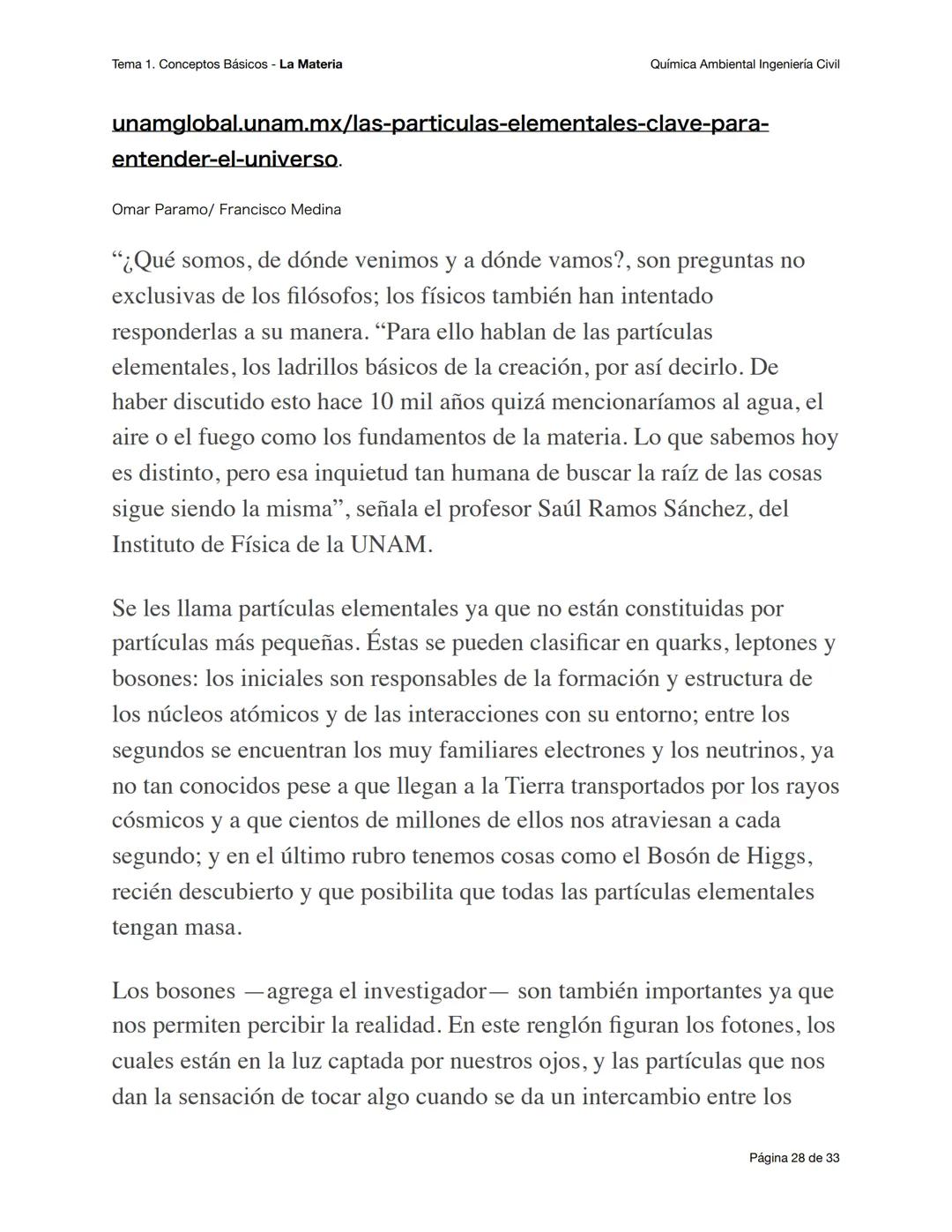 Tema 1. Conceptos Básicos - La Materia
Química Ambiental Ingeniería Civil
Conceptos básicos - primera parte
Objetivos esperados
Al terminar