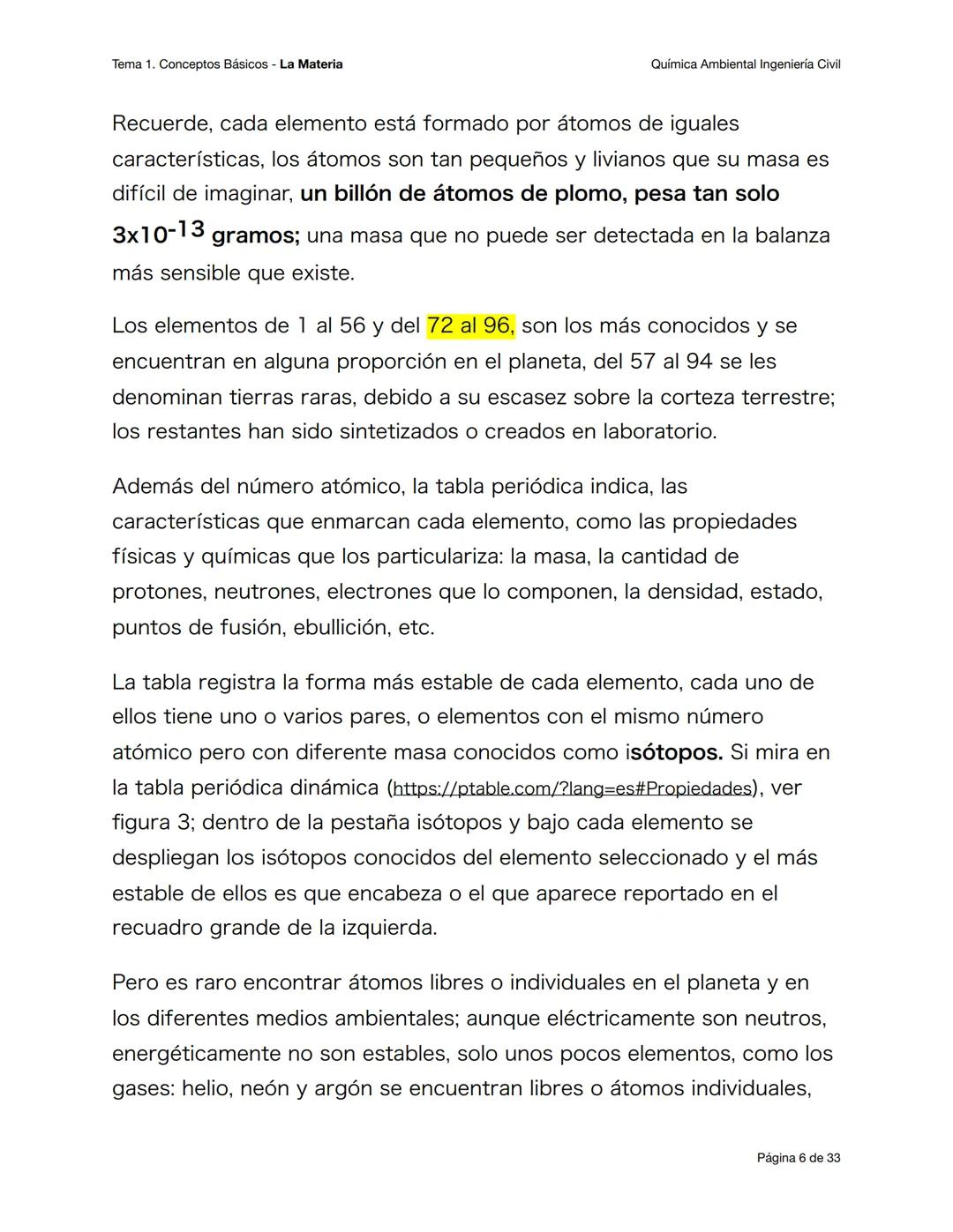 Tema 1. Conceptos Básicos - La Materia
Química Ambiental Ingeniería Civil
Conceptos básicos - primera parte
Objetivos esperados
Al terminar
