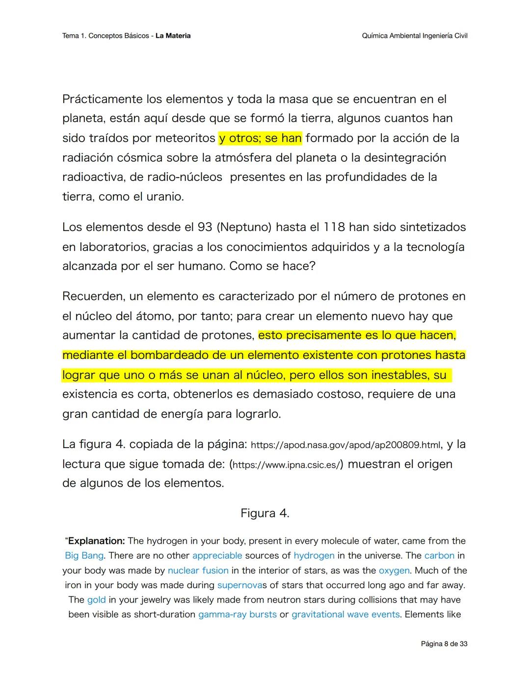 Tema 1. Conceptos Básicos - La Materia
Química Ambiental Ingeniería Civil
Conceptos básicos - primera parte
Objetivos esperados
Al terminar