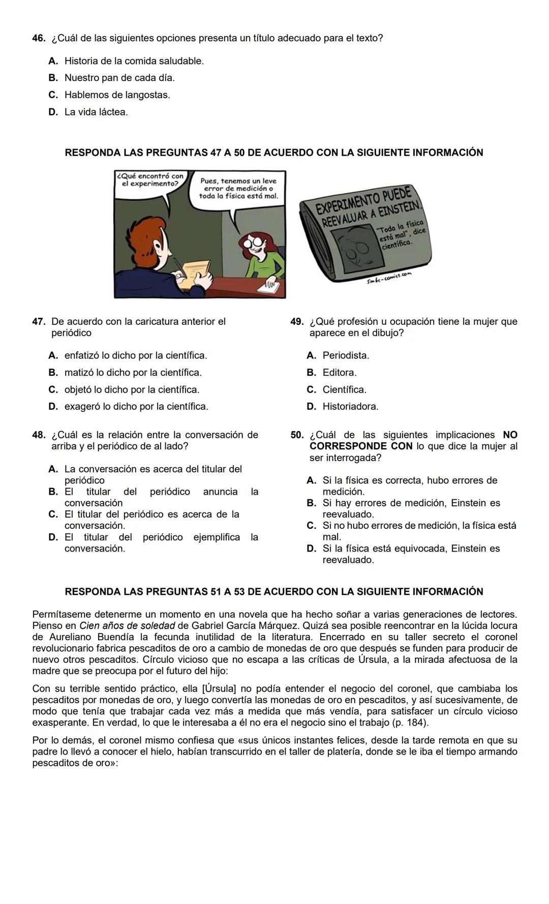 LECTURA CRÍTICA 2022-1
RESPONDA LAS PREGUNTAS 1 A 5 DE
ACUERDO CON LA SIGUIENTE INFORMACIÓN
MUERTOS DE HAMBRE
Me hacen falta muchas cosas pe