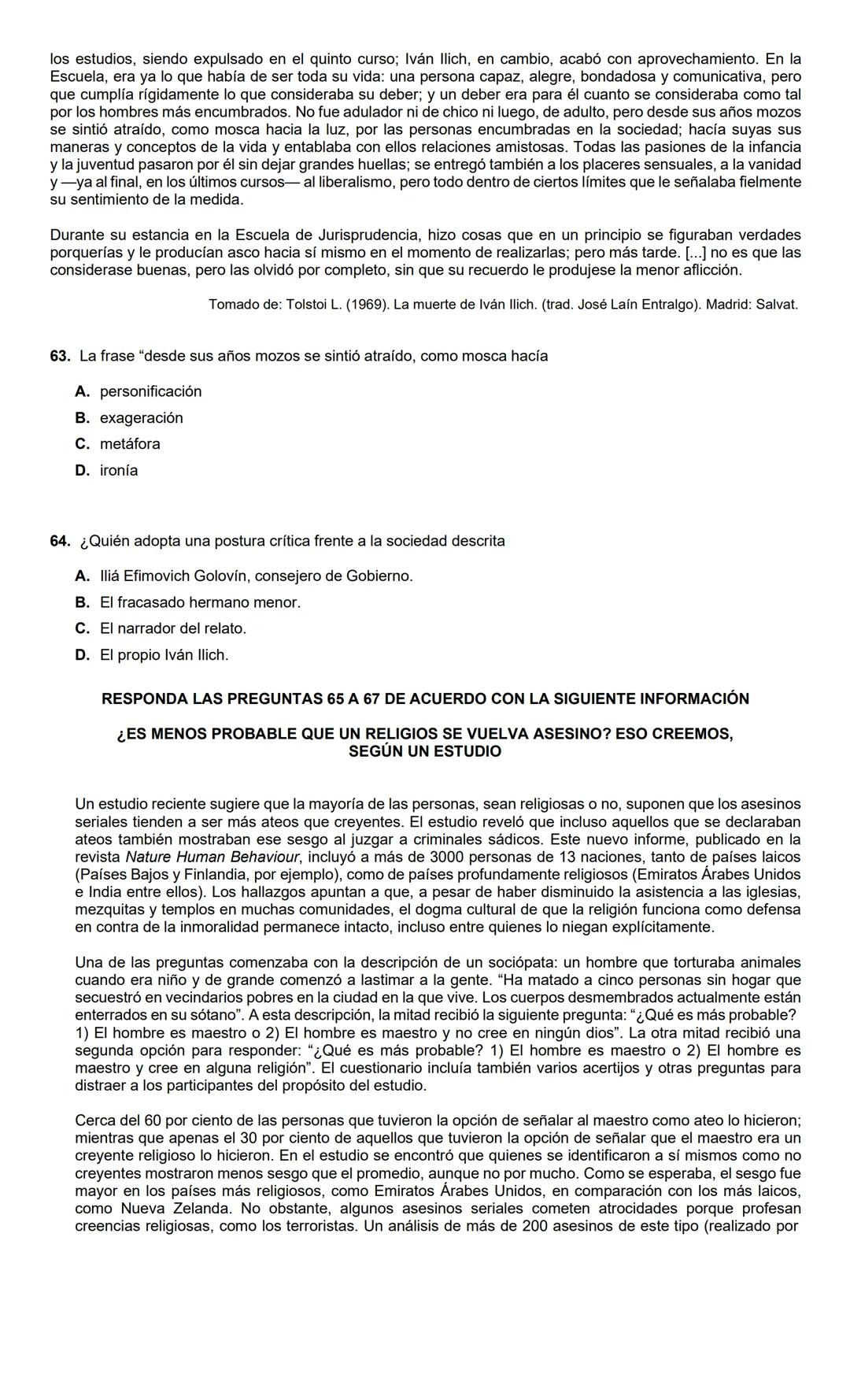 LECTURA CRÍTICA 2022-1
RESPONDA LAS PREGUNTAS 1 A 5 DE
ACUERDO CON LA SIGUIENTE INFORMACIÓN
MUERTOS DE HAMBRE
Me hacen falta muchas cosas pe