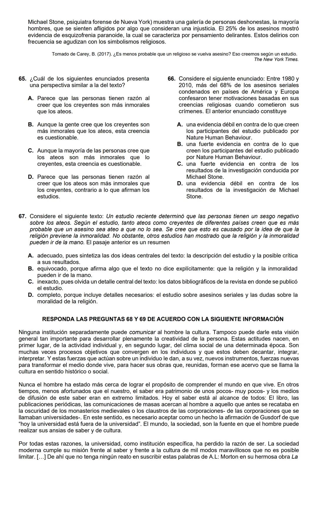 LECTURA CRÍTICA 2022-1
RESPONDA LAS PREGUNTAS 1 A 5 DE
ACUERDO CON LA SIGUIENTE INFORMACIÓN
MUERTOS DE HAMBRE
Me hacen falta muchas cosas pe