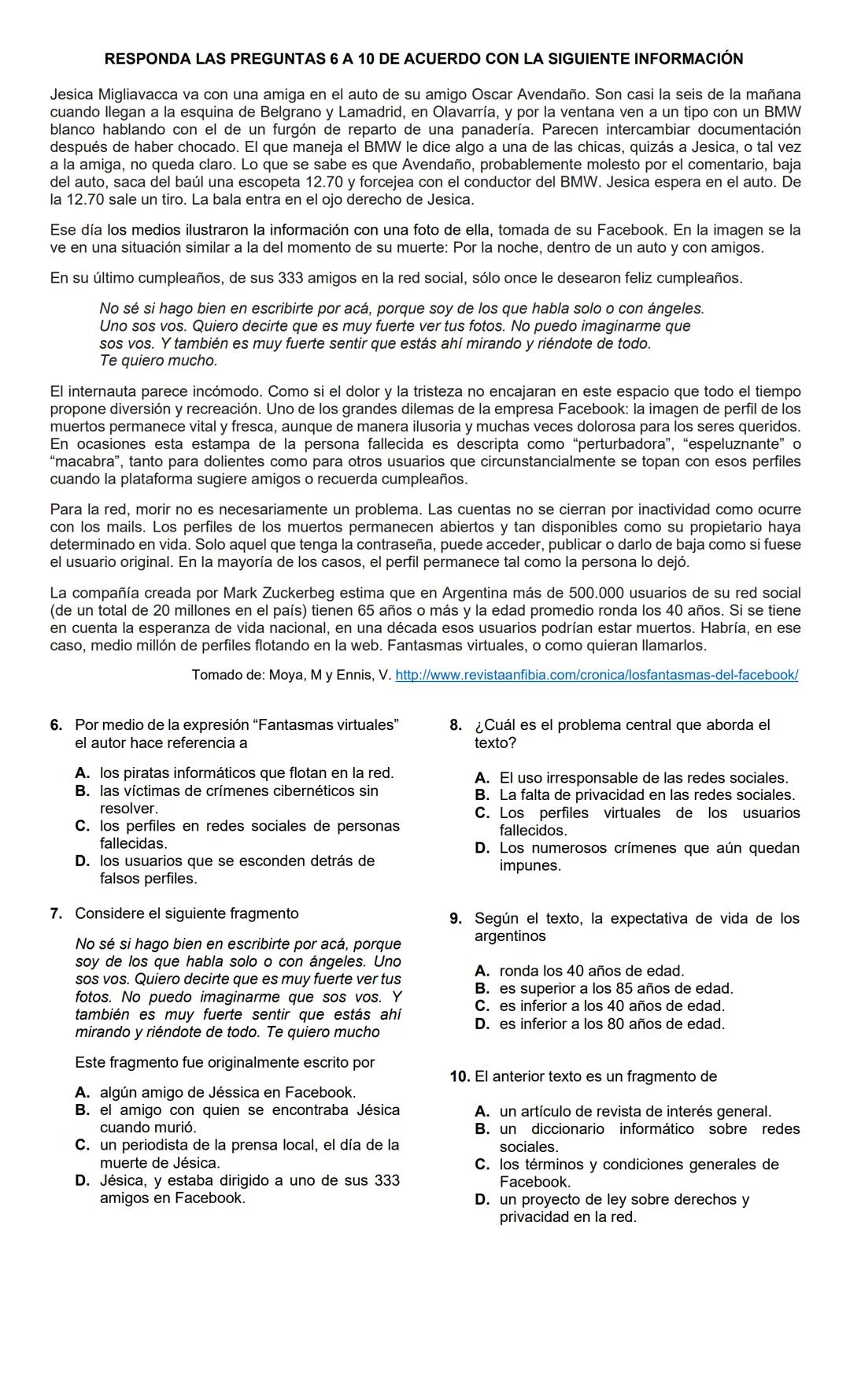 LECTURA CRÍTICA 2022-1
RESPONDA LAS PREGUNTAS 1 A 5 DE
ACUERDO CON LA SIGUIENTE INFORMACIÓN
MUERTOS DE HAMBRE
Me hacen falta muchas cosas pe