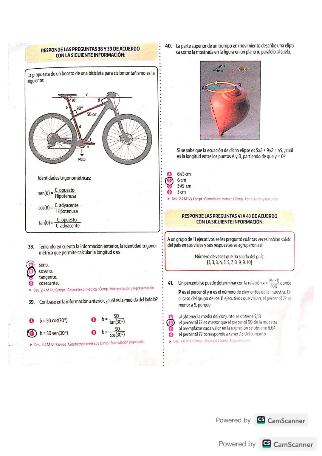 RESPONDE LAS PREGUNTAS 38 Y 39 DE ACUERDO
CON LA SIGUIENTE INFORMACIÓN:
La propuesta de un boceto de una bicicleta para ciclomontañismo es l