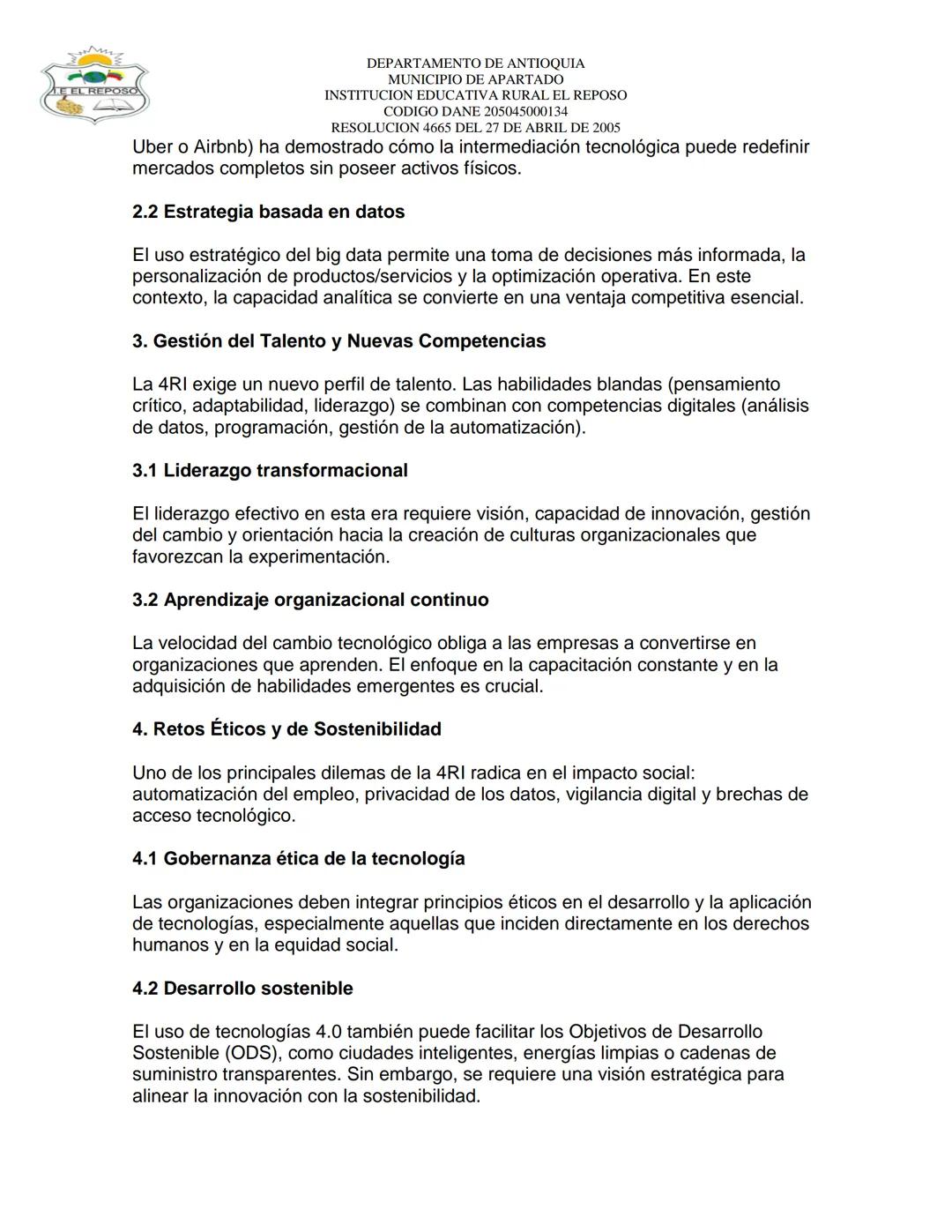 ## EEL REPOSO
DEPARTAMENTO DE ANTIOQUIA
MUNICIPIO DE APARTADO
INSTITUCION EDUCATIVA RURAL EL REPOSO
CODIGO DANE 205045000134
RESOLUCION 466