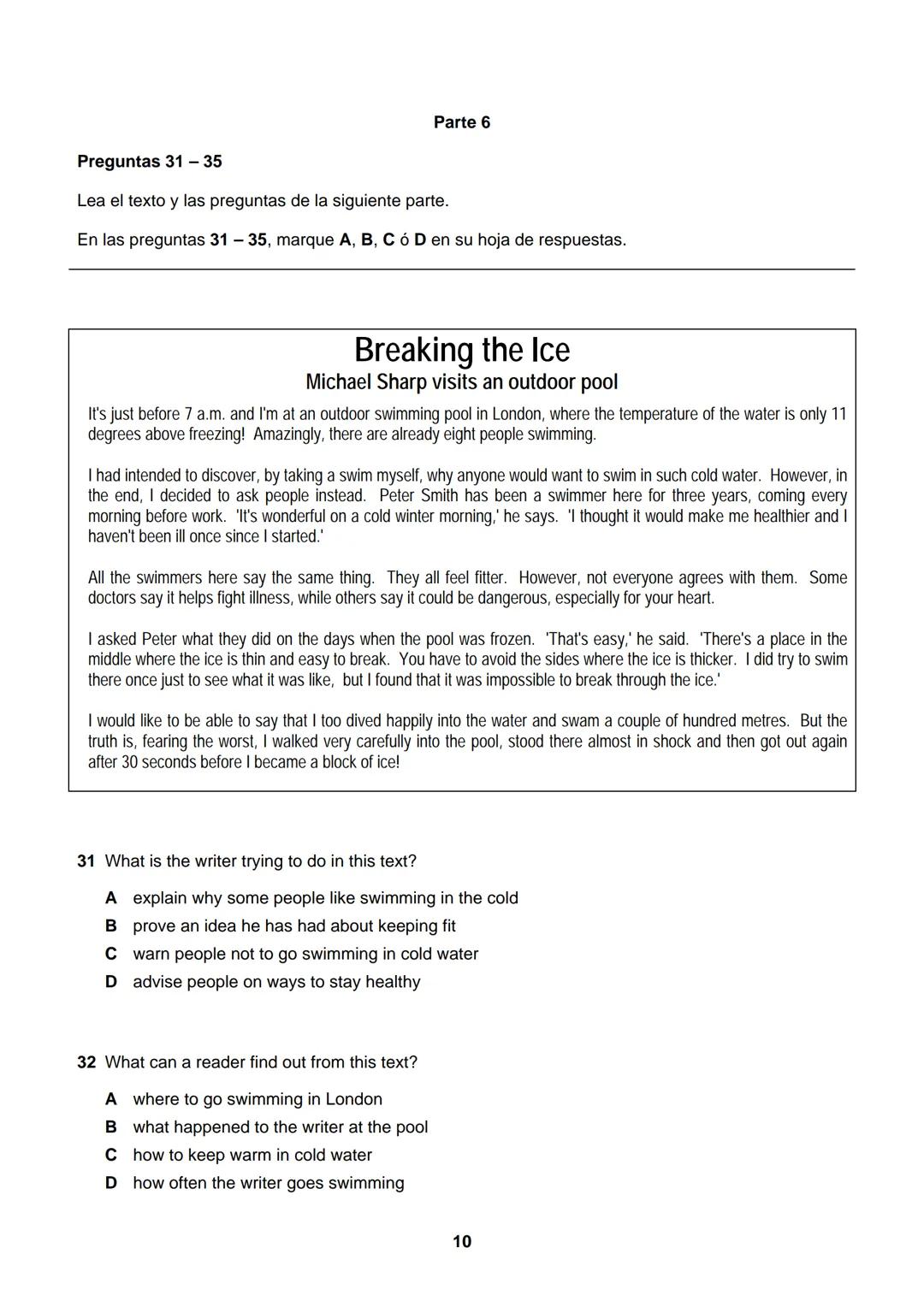 EGoogES
EXAMEN TIPO
Inglés
VERIFIQUE QUE SUS APELLIDOS Y NOMBRES ESTÉN CORRECTOS EN LA HOJA DE RESPUESTAS. EL NÚMERO QUE
APARECE EN LA PARTE