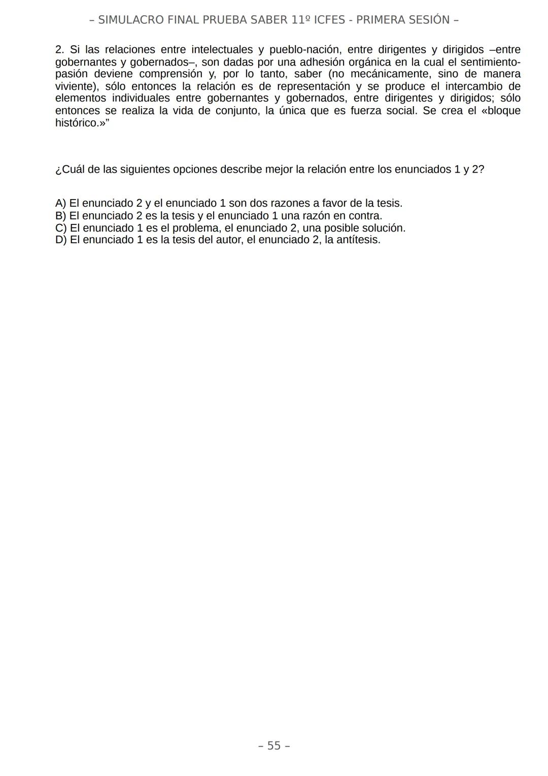 # SIMULACRO FILADD
filadd - SIMULACRO FINAL PRUEBA SABER 11º ICFES - PRIMERA SESIÓN -
¡Bienvenido/a al simulacro final de tu curso!
Llegó