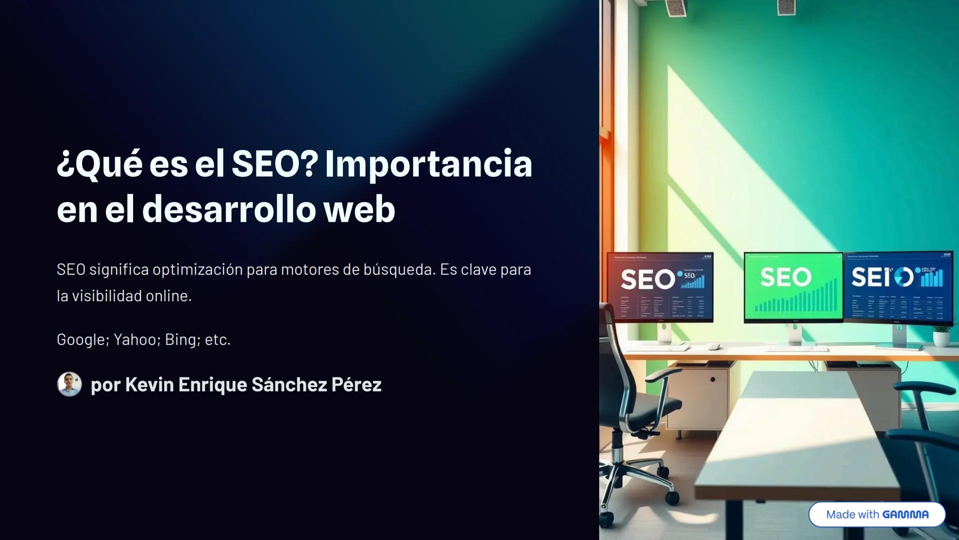 ¿Qué es el SEO? Importancia
en el desarrollo web
SEO significa optimización para motores de búsqueda. Es clave para
la visibilidad online.
G