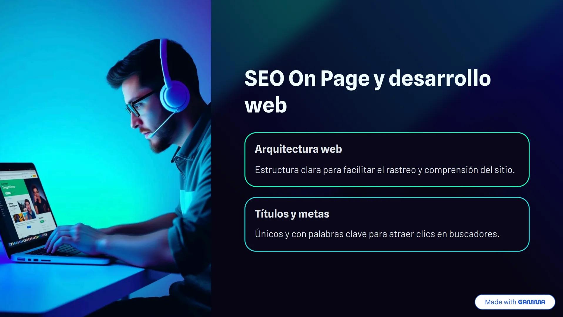 ¿Qué es el SEO? Importancia
en el desarrollo web
SEO significa optimización para motores de búsqueda. Es clave para
la visibilidad online.
G